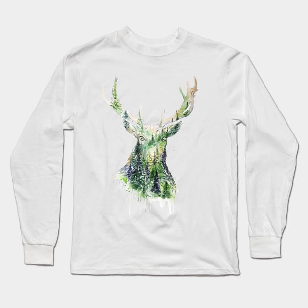 Stag Long Sleeve T-Shirt by ElenaMarkelovaArt